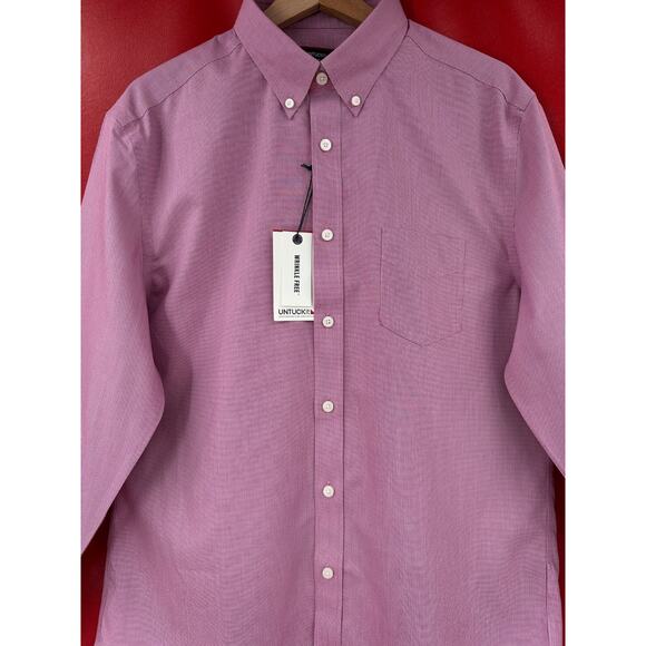 Untuckit Cadetto Berry Micro Gingham Checks Wrinkle Free LS Shirt Size Large NWT - Picture 10 of 16
